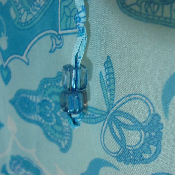 Sheer Blue Tones Open Long Sleeve Boho Mehndi Style Floral Side Slit Cover Up - Picture 13 of 16